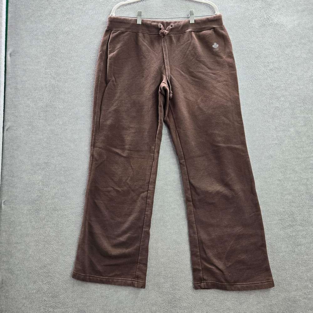 VINTAGE Olympia Canada Women Activewear Pants L Brown Fleece Logo Y2K